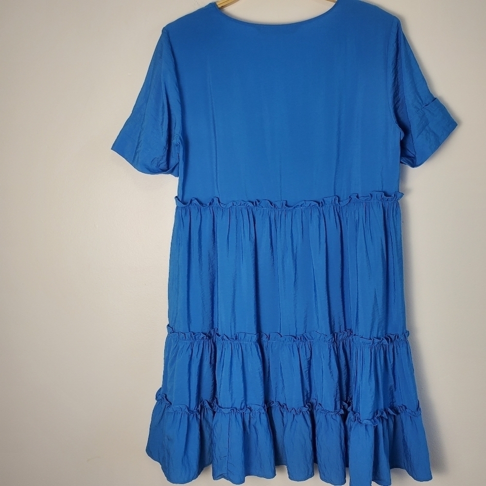 Zara Blue Tiered V Neck Dress - Picture 9 of 10